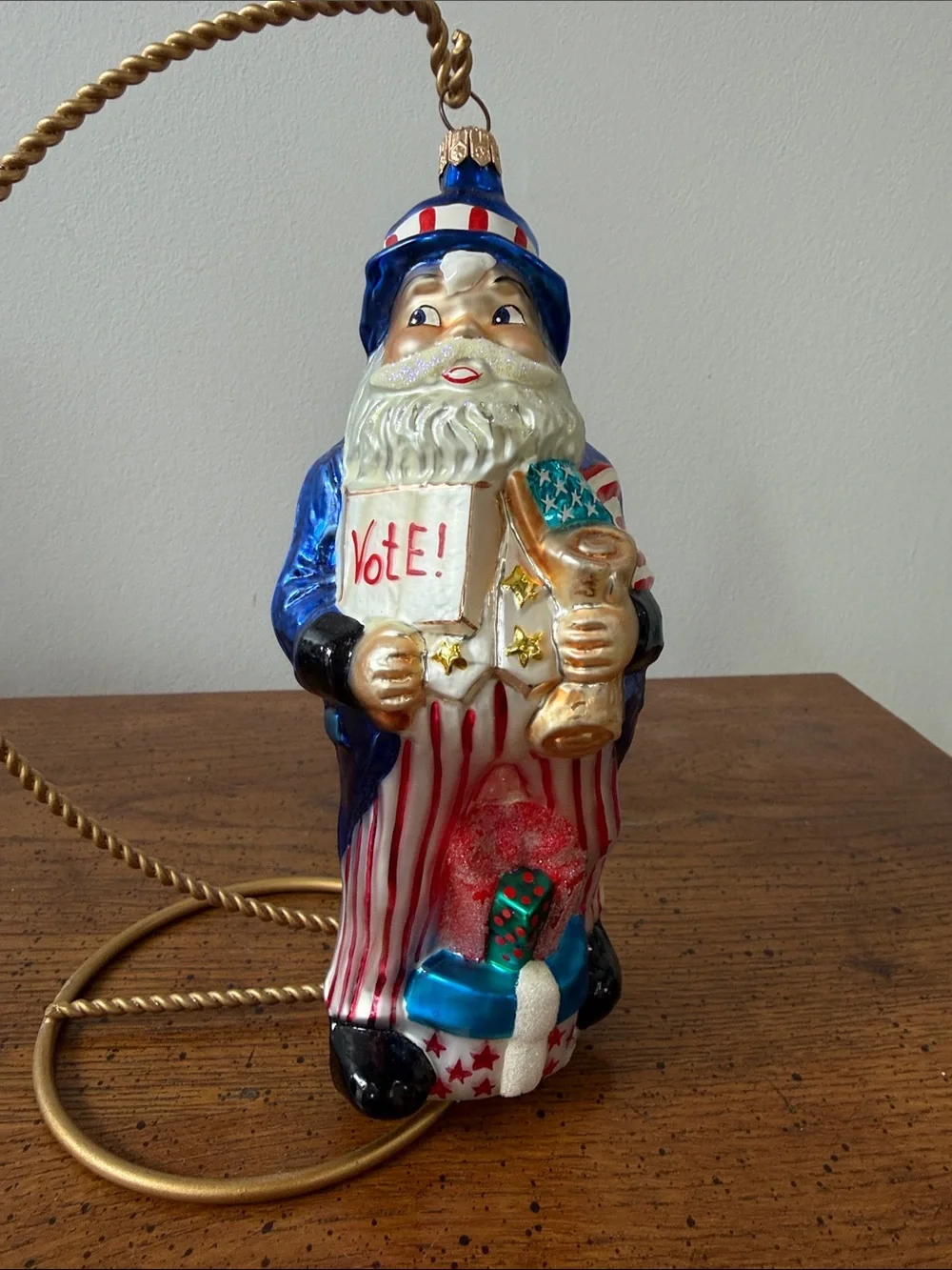 Christopher Radko  “IWant You” Patriotic Santa Ornament in Red, White & Blue